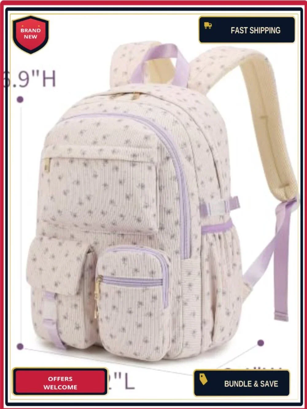 Corduroy Backpack for School Travel Laptop Daypack Lightweight Teen